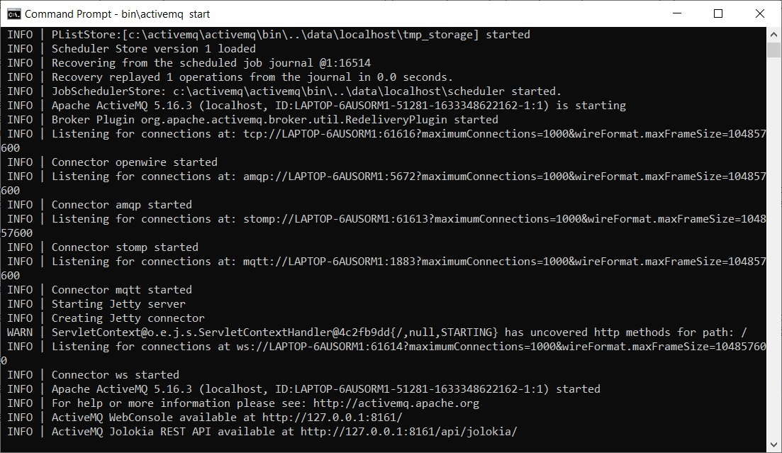 Screenshot showing ActiveMQ initialization