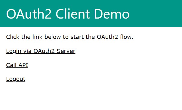 Screenshot showing OAuth2 client home page with access token