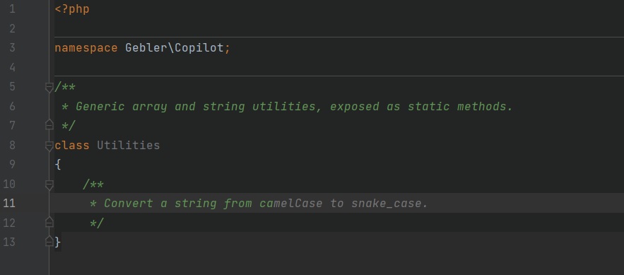Screenshot showing Copilot suggesting a comment block