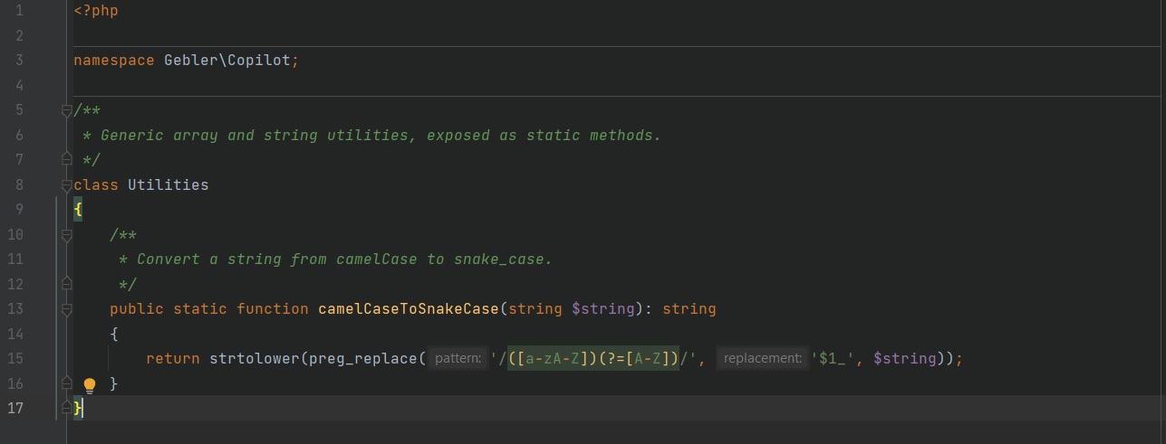Screenshot showing Copilot suggested code