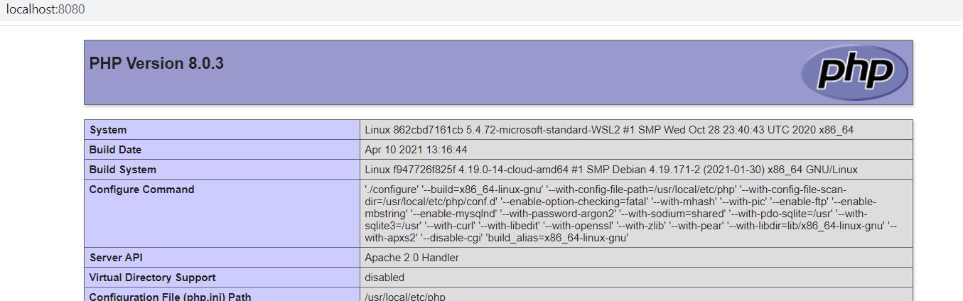 Screenshot showing PHP info page