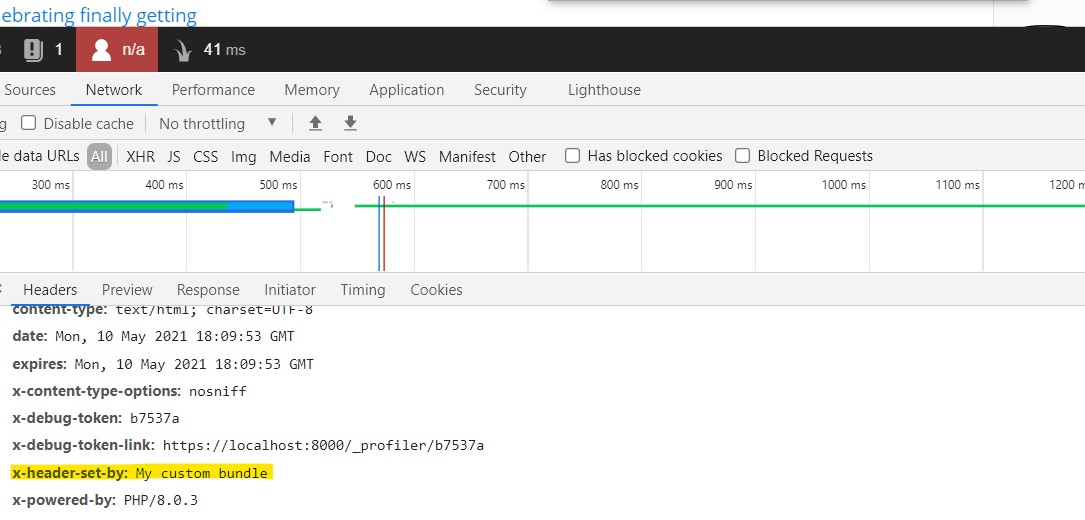 Screenshot showing injected HTTP header
